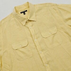 Banana Republic Shirt Mens XXL Yellow Linen Cotton Short Sleeve Summer Safari‎
